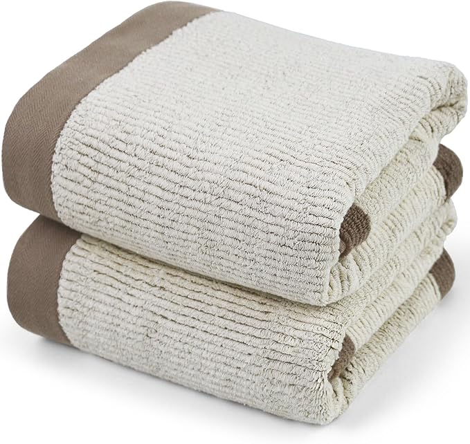 Cleanbear Shower Towels for Bathroom - Ultra Soft Bath Towels Set of 2, 520 GSM, 500,000 Dense Loops per Side, Quick-Dry and Highly Absorbent, 54 x 28 Inches, Light-Brown