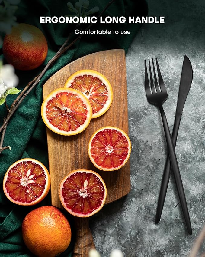 EUIRIO 60-Piece Silverware Set for 12, Stainless Steel Flatware Set Matte Black Grey, Modern Brushed Thick Cutlery Set with Spoons Forks and Knives, Utensil Set for Home Kitchen Hotel, Dishwasher Safe