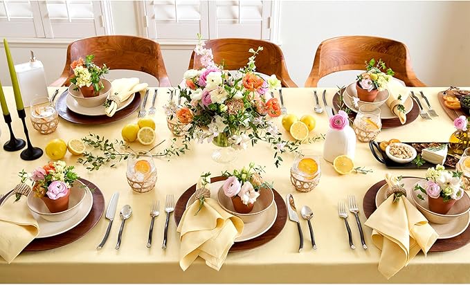 Solino Home Linen Tablecloth for Rectangle Tables 60 x 90 Inch - 100% Pure Linen Golden Straw Table Cloth - Fete, Machine Washable Cloth Tablecloth