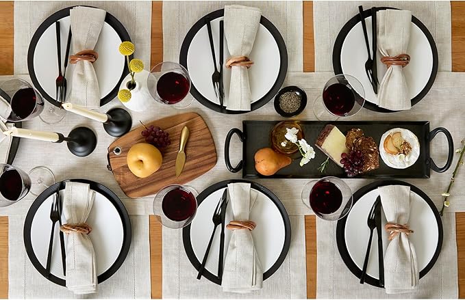 Solino Home Linen Cloth Placemats Set of 6-100% Pure Linen Hemstitch Light Natural Placemats 14 x 19 Inch - Classic Hemstitch Table Place Mats for Holiday, New Year