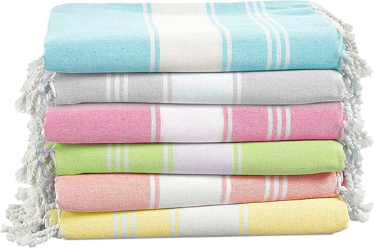 LANE LINEN Turkish Towels Set of 6, Beach Towels Oversized, Pre-Washed Pool Towel, Extra Large Beach Towel, Sandproof Beach Towel, Absorbent Travel Towel,39"x71" - Beach Party