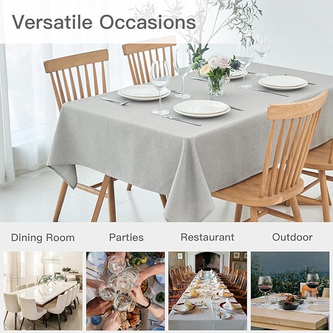 maxmill Linen Textured Rectangular Tablecloth Water Resistant Wrinkle Free Spillproof Stain Proof Table Cloth for Dining Room Decoration Banquet Party Wedding Holiday Dinner, 60 x 84 Inch Light Grey