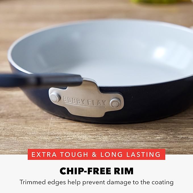 GreenPan x Bobby Flay 8" Nonstick Frying Pan Skillet, PFAS-Free Diamond Ceramic, Induction Suitable, Stay-Cool Silicone Handle, Easy Clean Dishwasher & Oven Safe, Egg & Omelet Pan, Oxford Blue