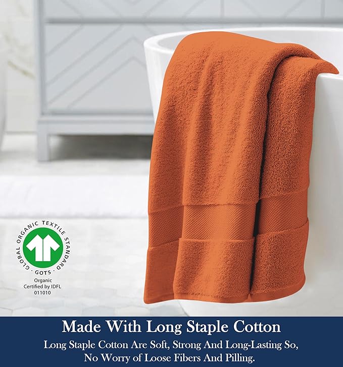 Delara Organic Cotton Luxuriously Plush Bath Towel Pack of 4 | GOTS & OEKO-TEX Certified | Premium Hotel Quality Towels | Feather Touch Technology|650 GSM Long Staple|Soft, Quick Dry & Ultra-Absorbent