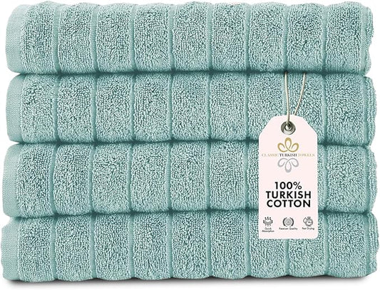 Classic Turkish Towels CTT Luxury Hand Towels for Bathroom Set of 4, 100% Turkish Cotton, Quick Dry & Comfy Towels for Hotel & Spa, Highly Absorbent | 20"x32" (Spa Green)