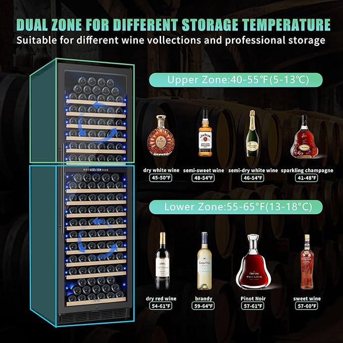 200 Bottle Dual Zone Wine Fridge，24 Inch Large Capacity Wine Refrigerator Freestanding or Built-In, Wine Cooler with Upgraded Compressor, Intelligent Temperature Memory, Low Noise and Fast Cooling