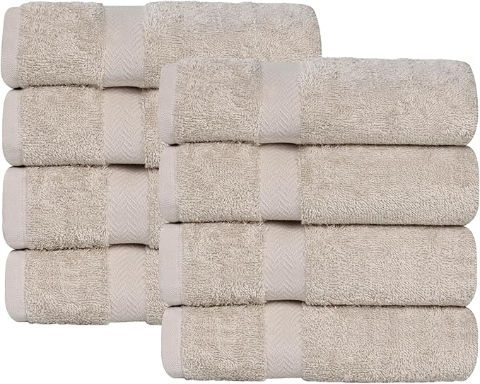 Superior 8-Piece Cotton Hand Towel Set, Small Towels for Fast Dry, Home Essentials, Bathroom Decor, Face, Body, Spa, Resort, Gym, Lightweight, Soft, House Accessories, Franklin Collection, Stone