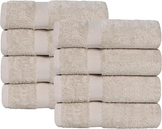 Superior 8-Piece Cotton Hand Towel Set, Small Towels for Fast Dry, Home Essentials, Bathroom Decor, Face, Body, Spa, Resort, Gym, Lightweight, Soft, House Accessories, Franklin Collection, Stone