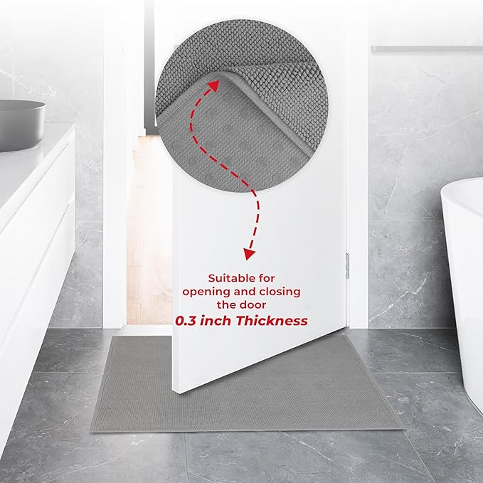 American Soft Linen Bath Rug, 17 in 24 in 100% Cotton Bath Mats Rugs for Bathroom, Slip Reducer Washable Shaggy Form Area Rugs, Light Grey Bath Rug