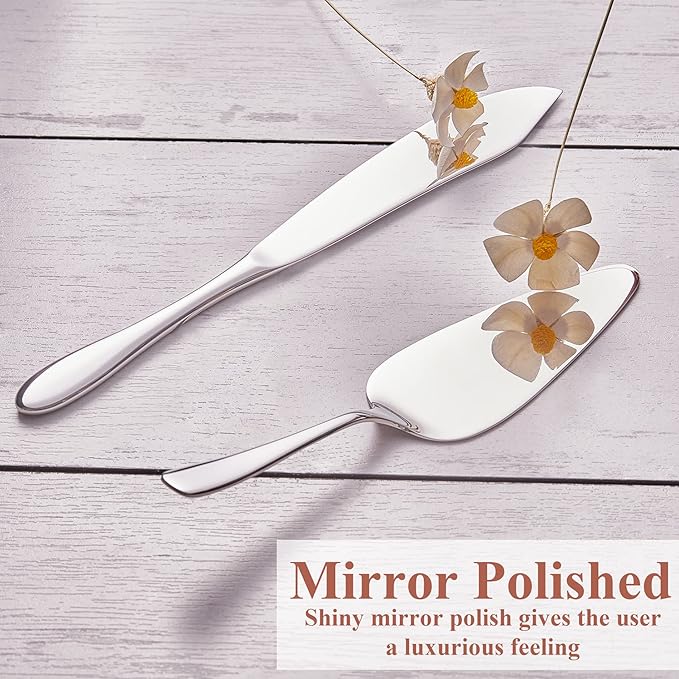 Cake Cutting Set for Wedding, Cake Knife and Server Set, Classic Design 18/10 Stainless Steel Pie Cakes Serving of 2 Piece, Dishwasher Safe