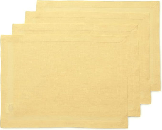 Solino Home Linen Yellow Placemats Set of 4 - 100% Pure Linen Placemats 14 x 19 Inch - Fete