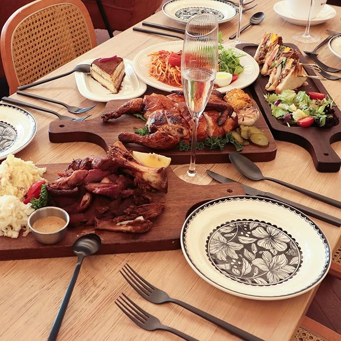 Stainless Steel Flatware Set Hand Forged 18/10 Silverware Set Matte Black Cutlery Set with Cuboid Handle Matte Finished 60 Pieces Home Event Use Wedding Housewarming Gift Service for 12