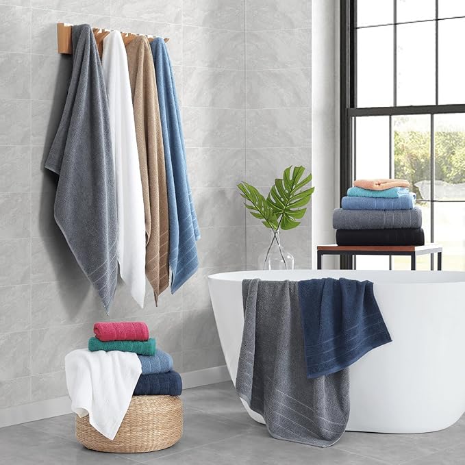 Casa Platino 100% Cotton Luxury Bath Towel Set - 12 Pieces - Ring Spun, Super Soft & Highly Absorbent - 4 Bath, 4 Washcloths, 4 Hand Towels for Bathroom - Holds Well After Multiple Washes - Navy Blue
