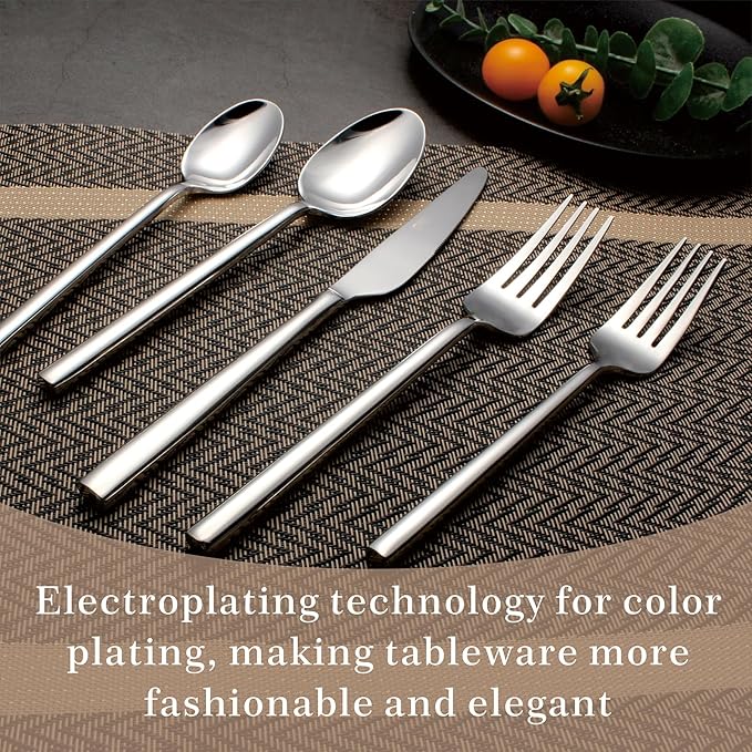 Silverware Set, 20-Piece Flatware Cutlery Set Service for 4, Heavy Duty Titanium Coating Modern Design, 18/0 Stainless Steel Utensils, Dishwasher Safe