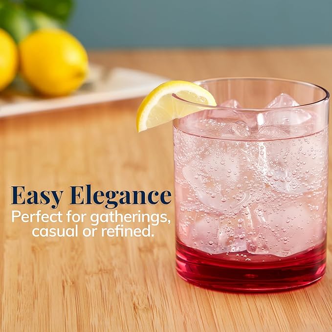 US Acrylic Classic Plastic Reusable Drinking Glasses (Set of 6) 12oz Rocks Cups Assorted Colors | BPA-Free Tumblers, Made in USA | Top-Rack Dishwasher Safe