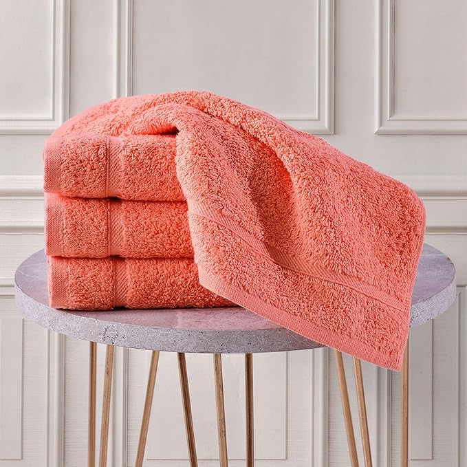 Hawmam Linen Luxury Cotton Washcloths 13x13 Inch - Large Hotel Spa Bathroom Face Towel | 12 Pack | Coral Orange