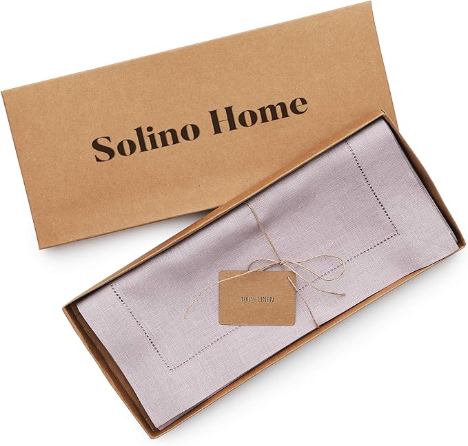 Solino Home Linen Lilac Table Runner 144 Inches Long - 100% Pure Linen Extra Long Table Runner 14 x 144 Inch for Valentines, New Year - Classic Hemstitch