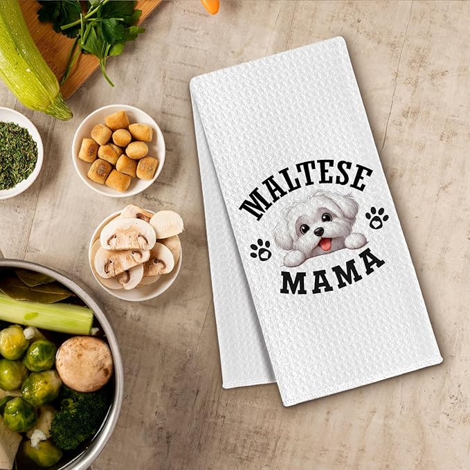 Maltese Mama Kitchen Towels, Dog Mama Maltese Gifts for Women & Dogs Moms, Dog Lover Gifts Decorative Hand Towels for Bathroom, 16x24 Inch