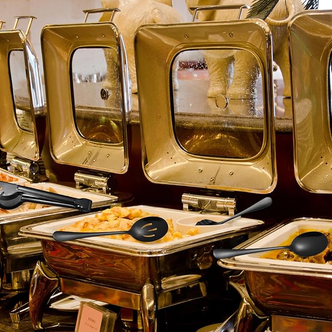 Black Serving Utensils Set 10-Piece Stainless Steel Kitchen Catering Flatware include Catering Tong Big Spoons and Ladles Servers Large Fork Spatula Ideal for Home and Restaurant Use