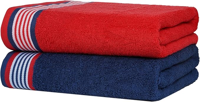 CASA COPENHAGEN He & She 6 Pieces Towel Set- American Blue + Red, 550 GSM 2 Bath Towel 2 Hand Towel 2 Washcloth, Designed in Denmark Made of Soft Egyptian Cotton for Bathroom, Kitchen & Shower