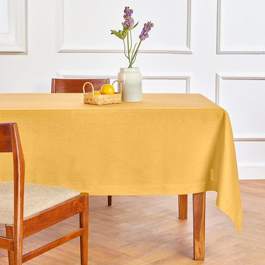 Solino Home Linen Tablecloth 60 x 120 Inch - 100% Pure Linen Mustard Yellow Table Cloth for Rectangle Tables - Fete, Machine Washable Tablecloth