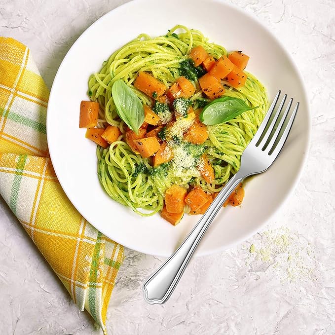 Dinner Forks Set of 6, E-far 7.9 Inch Stainless Steel Forks for Home, Kitchen or Restaurant, Non-toxic & Mirror Polished, Scalloped Edge & Dishwasher Safe