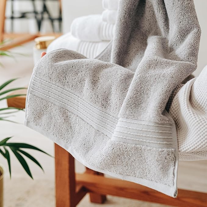 Milara Turkish Super-Plush Bath Towels Set 2-Piece | Premium Cotton Bath Towel Set Absorbent, Durable with Hanging Loops | Silver Gray Color Turkish Bath Towels, (27 x 54 Inches)