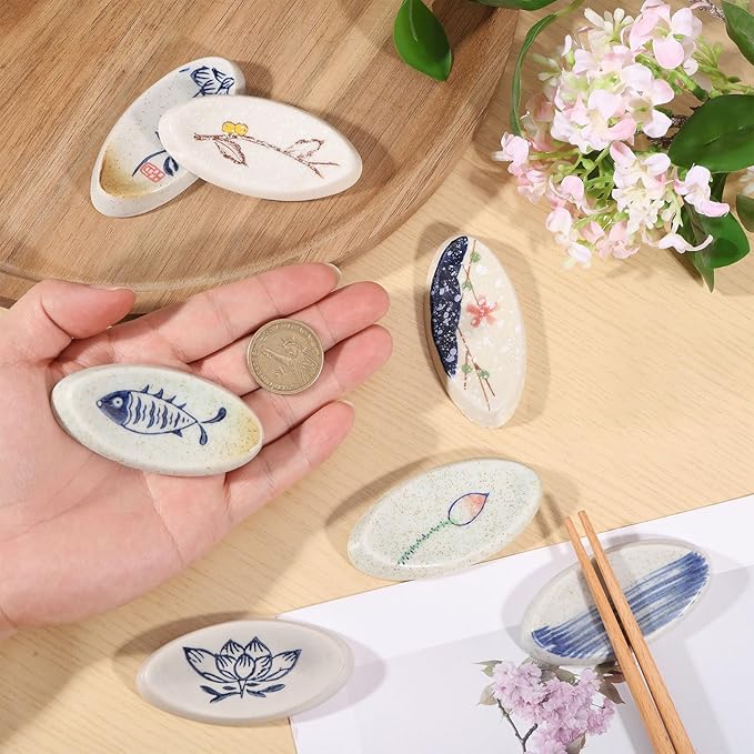 7Pcs Japanese Chopstick Holder Classic Ceramic Chopsticks Stand Rest Oval Shape Table Tableware Decoration Brackets for Spoons Cutlery Forks Paint Brushes
