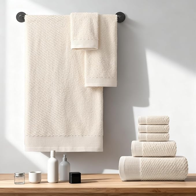 REDKISS Luxury Bath Towel Set of 8, 100% Cotton Bathroom Towels Set with 2 Bath Towels, 2 Hand Towels, 4 Washcloths, Ultra Soft Highly Absorbent Towels for Bathroom, Gym, Hotel, Spa, Brown