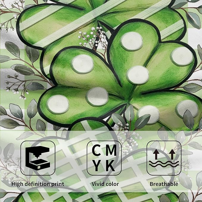 Imiss St. Patrick's Day Kitchen Towels Set of 2 Shamrock Eucalyptus Dish Tea Towels Green Buffalo Plaid Seasonal Spring Washcloth 14.4 x 28.3 Inch for Holiday Bathroom, Spa, Hotel