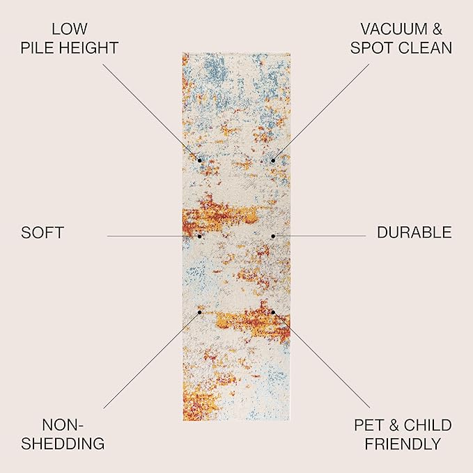 JONATHAN Y Sunset Modern Abstract Orange/Multi Runner Rug, 2x8, Contemporary, Vintage, Easy-Cleaning for Living Room, Bedroom, Kitchen, Pet Friendly, Non-Shedding (CTP114B-28)