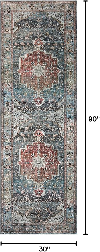 Loloi Margot Collection MAT-05 Ocean/Brick 2'-6" x 7'-6" Runner Rug feat. CloudPile, No-Shed Easy Clean Large Patterned Area Rug for Living Room, Bedroom, Dining Area