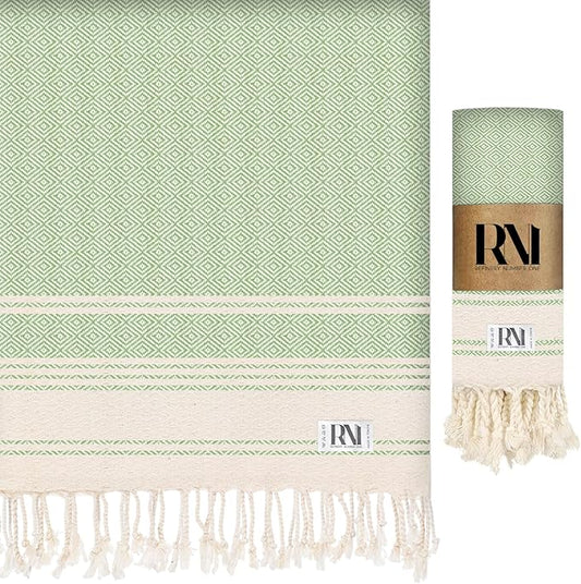 Refinery No. 1 Ottoman Diamond Weave Turkish Peshtemal Beach Bath Gym Yoga Towel 36” x 71”-Apple Green