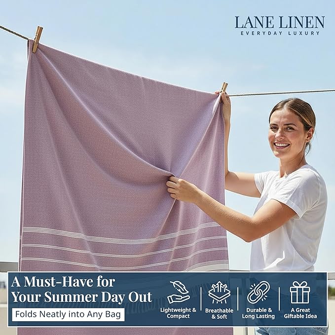 LANE LINEN Outdoor Blanket for Beach Games - Oversized Beach Towels for Adults, Pre-Washed, Quick Dry Finish – 82"x82", Perfect for Coastal Getaways, Backyard Relaxation – Regal Orchid