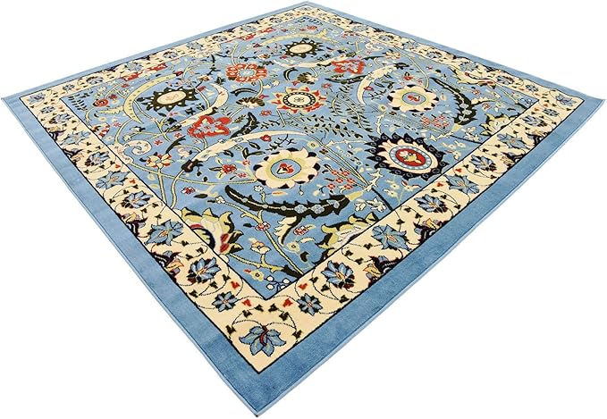 Unique Loom Espahan Collection Area Rug - Cape Cod (7' 10" Square, Blue/ Black)
