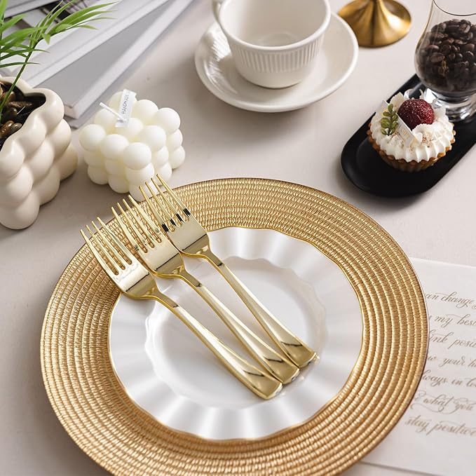 N9R 100PCS Gold Plastic Forks, Solid, Durable and Heavy Duty Gold Plastic Forks Disposable, Perfect Utensils for Parties, Weddings, Thanksgiving, Picnics, Christmas and Daily Use