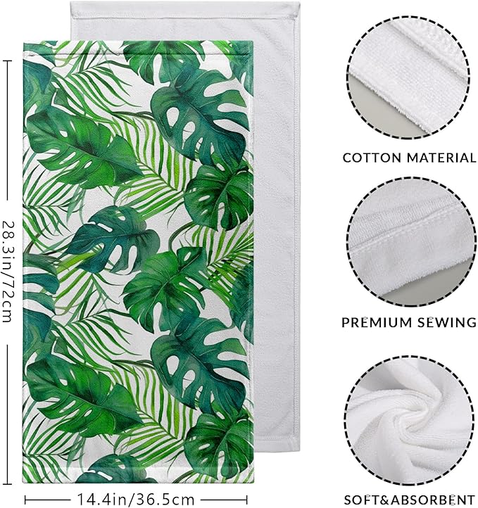 Summer Palm Tree Leaves Kitchen Towel Tropical Jungle Palm Hand Towel for Bathroom Green Leaf Dish Towel 14.4 X 28.3 in Soft Absorbent for Bathroom Kitchen Home Decor