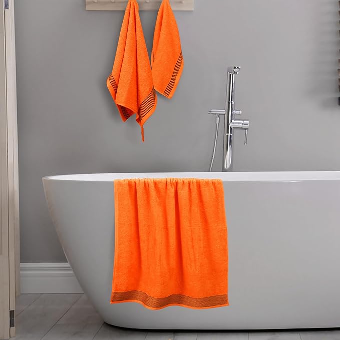 Belizzi Home Ultra Soft 3 Pack Cotton Towel Set, Contains a Bath Towel 28x55 inch, a Hand Towel 16x24 inch & a Wash Coth 12x12 inch, Ideal Everyday use, Compact & Lightweight -Orange