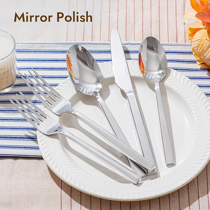 KINGSTONE Silverware Set, 40-Piece Flatware Cutlery Set Premium Stainless Steel, Service for 8, for Kitchen, Home, Wedding, Party, Mirror Polished and Dishwasher Safe