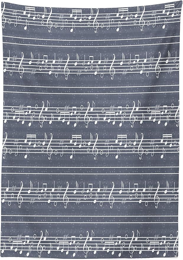 Ambesonne Grey Tablecloth, Classical Music Clay with Notes in Rhythm Jazz Song Melody Treble Clef Image Print, Rectangular Table Cover for Dining Room Kitchen Decor, 60" X 90", White