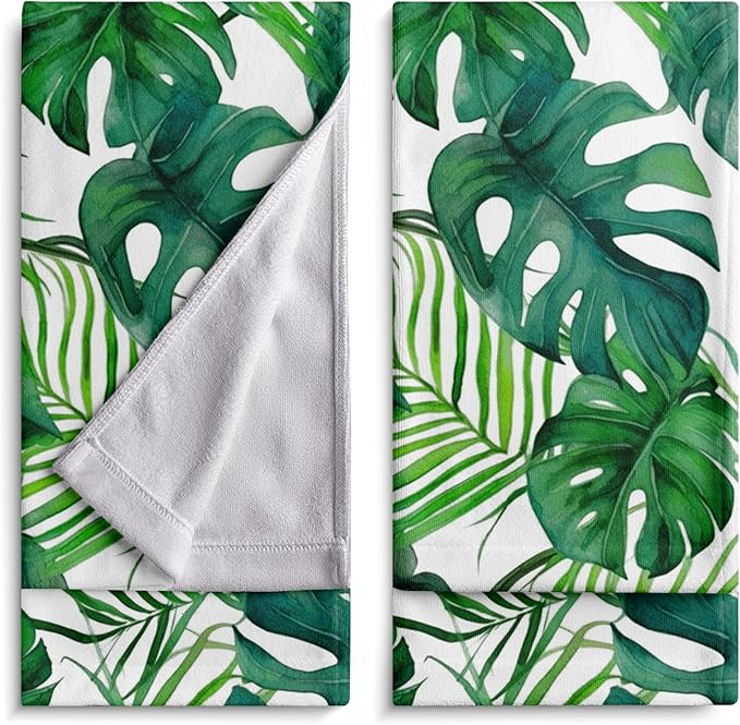 Summer Palm Tree Leaves Kitchen Towel Tropical Jungle Palm Hand Towel for Bathroom Green Leaf Dish Towel 14.4 X 28.3 in Soft Absorbent for Bathroom Kitchen Home Decor