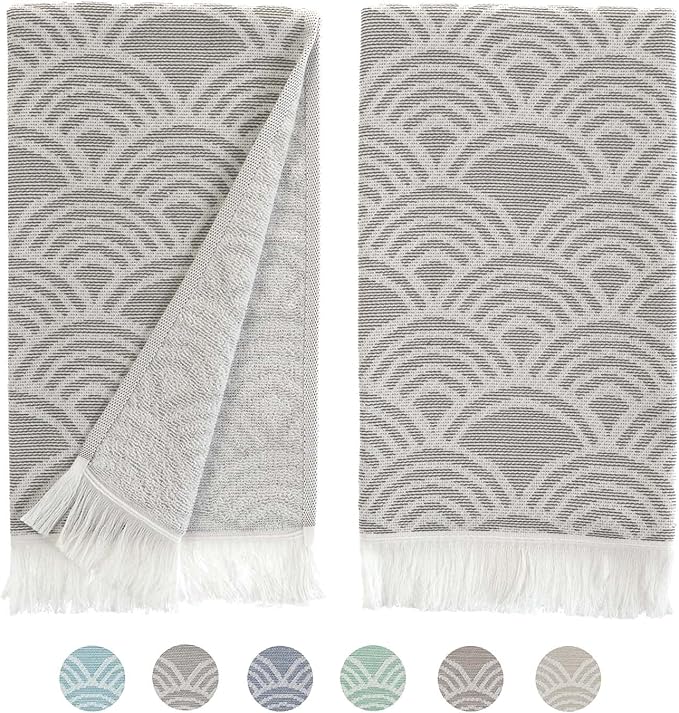 sea me at home Kitchen Towels Decorative Set of 2, Turkish Hand Towels for Bathroom, Luxury Turkish Cotton Dish Tea Towels 14 x 30 Inches for Modern, Boho, and Farmhouse Decor (Gray Waves)