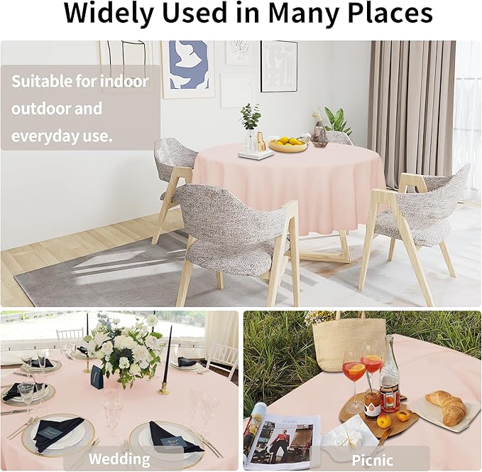 Easy-Going Faux Linen Waterproof Spill-Proof Tablecloth Stain Resistant Round Table Cloth Wrinkle Free Decorative Fabric for Kitchen, Dining, Party, Weddings, Restaurants (70 in-Round, Pink)