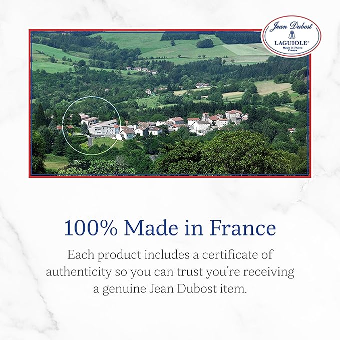 Jean Dubost Laguiole 6-Piece Steak Knife Set, Mineral Handles - 1.2 mm Blades - Rust-Resistant Stainless Steel - Includes Wooden Block - Made in France