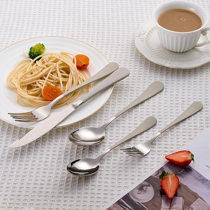 20 Piece Cream Grey 18/0 Flatware Utensil Set for 4, Include Dinner Knife,Dinner Forks,Dinner Spoons,Salad Forks,Teaspoons,Silverware Set for 4, Dishwasher Safe
