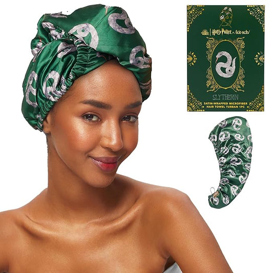 Kitsch x Harry Potter Satin Microfiber Hair Towel Wrap for Women - Super Absorbent, Quick Dry, Anti-Frizz, for Long & Short Hairs, Turbans for Women, Hair Wrap, Gifts for Mom - Slytherin