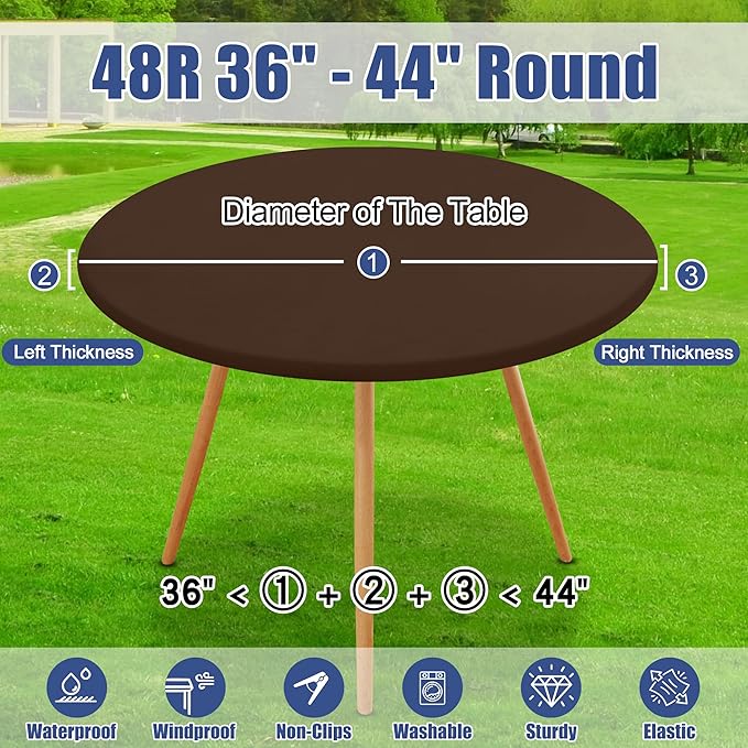 Round Spandex Tablecloth, Elastic Fitted Waterproof Tablecloths for 36"-44" Tables, Stretch Washable Picnic Table Cover for Camping, Dining, Indoor and Outdoor, Coffee