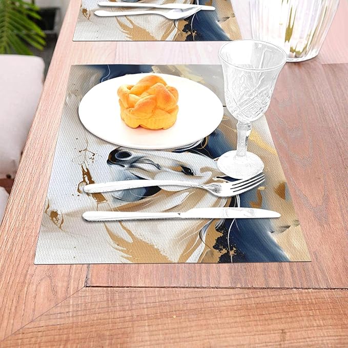 Horse Placemats Set of 4 Linen 12"x18" Washable Heat-Resistant Modern Decorative Kitchen Table Mats for Dining Outdoor Home Decor Cute Place Mats
