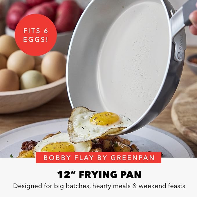 GreenPan x Bobby Flay 12" Nonstick Frying Pan Skillet, PFAS-Free Diamond Ceramic, Induction Suitable, Stay-Cool Silicone Handle, Easy Clean Dishwasher & Oven Safe, Egg & Omelet Pan, Graphite