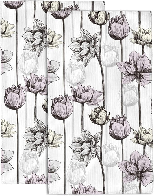 Lily Flower Hand Towel for Bathroom Set of 2 Hand Bath Towels Soft Absorbent Decorative Towels for Bathroom Kitchen Yoga Home Decor 14 x 28 in